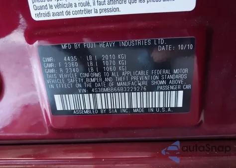 2011 Subaru Legacy 2.5I Premium z USA, uszkodzony, nr VIN 4S3BMBB66B3229276